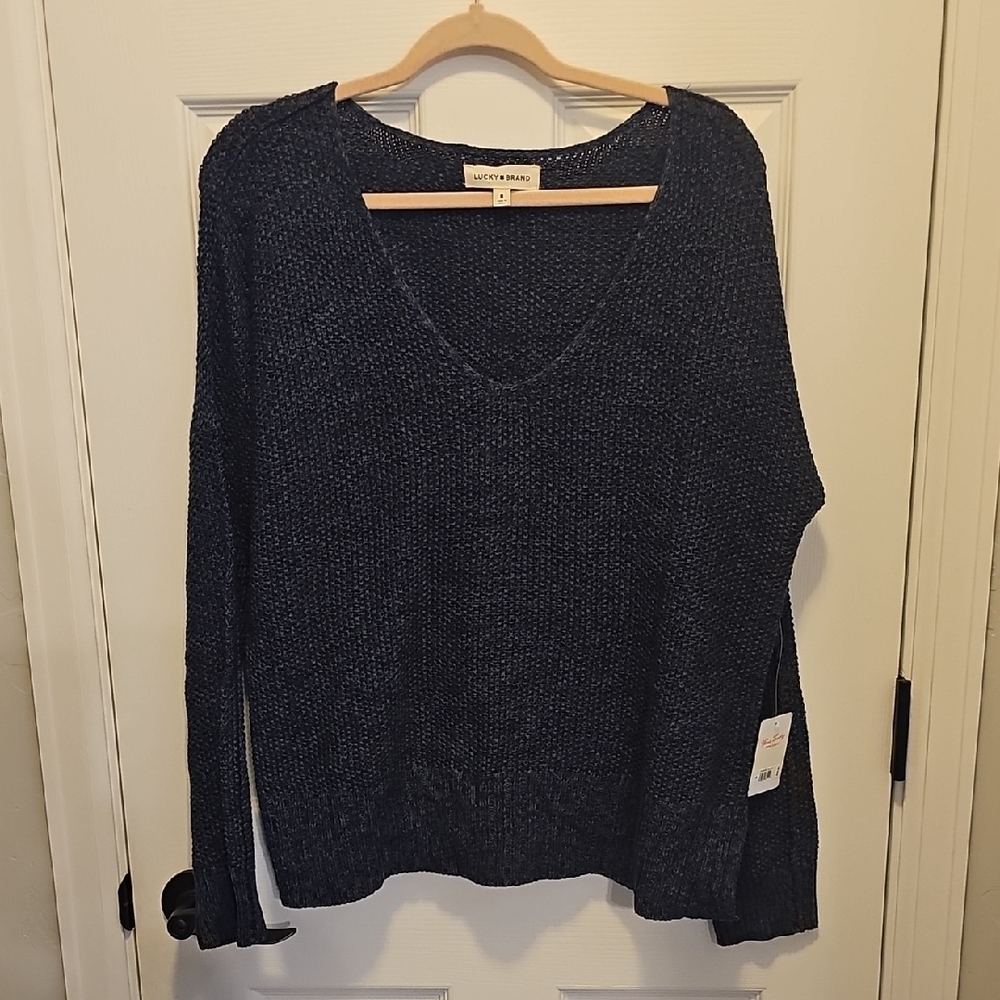 Lucky Brand Blue V-Neck Sweater Relaxed Fit